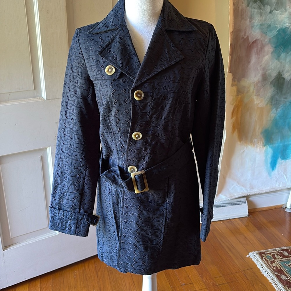 Navy Eyelet Trench Coat